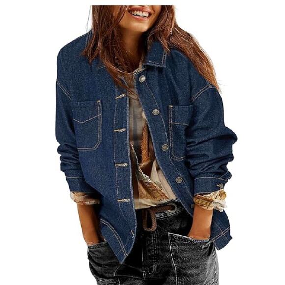 Women's Jean Jacket Boyfriend Button Up Long Sleeve (S) - Picture 1 of 6